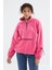 Şeker Pembe Etek Ucu Büzgülü Yarım Fermuarlı Oversize Kadın Polar Sweatshirt - 97238 13