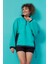 Deniz Yeşili Yarım Fermuar Etek Ucu Büzgülü Dik Yaka Oversize Kadın Polar Sweatshirt - 97236 9