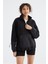 Siyah Etek Ucu Büzgülü Yarım Fermuarlı Oversize Kadın Polar Sweatshirt - 97238 13