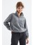 Gri Melanj Yarım Fermuar Etek Ucu Büzgülü Kadın Polar Oversize Sweatshirt - 97171 11