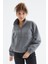 Gri Melanj Yarım Fermuar Etek Ucu Büzgülü Kadın Polar Oversize Sweatshirt - 97171 13