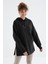 Siyah Reglan Kol Basic Kapüşonlu Oversize Tunik - 97242 9