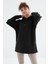 Siyah Reglan Kol Basic Kapüşonlu Oversize Tunik - 97242 11