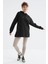 Siyah Reglan Kol Basic Kapüşonlu Oversize Tunik - 97242 12
