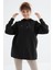 Siyah Reglan Kol Basic Kapüşonlu Oversize Tunik - 97242 13
