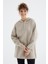 Koyu Bej Reglan Kol Basic Kapüşonlu Oversize Tunik - 97242 11