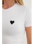 Kalp Nakışlı Bisiklet Yaka Crop Tişört 6
