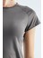 Koyu Gri Sırt Pencereli Kısa Kol Standart Kalıp O Yaka Kadın T-Shirt - 97101 12