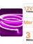12V 3 Metre Mor Neon Led Şerit Işık | Prize Tak Çalıştır | Anahtarlı Fişli 1.5M Kablo | Esnek Silikonlu Led 3