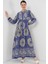 Kadın BDART Düğmeli V Yaka Desenli Maxi Elbise Kobalt Mavisi 11