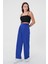 Kadın Saks Mavi Yüksek Bel Cırtlı Palazzo Pantolon 2