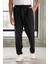 Bezayağı Kumaş Relax Fit Duble Paça Jogger Pantolon - Siyah 5