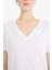 Regular Fit V Yaka Basic Düz Penye Kısa Kollu Tişört F4208AXNS 5