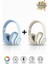 Kablosuz Kulaküstü Mavi-Krem Bluetooth Kulaklık Stereo-Mikrofon-Aux Sd Kart HK-035 1