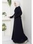 Kuşaklı Taş Detaylı Abaya Lacivert HM2803 5