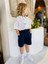 Laciel Paris Beyaz Keten Kısa Kollu Gömlek Lacivert Şortlu Alt Üst Takım 4