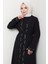 Kuşaklı Taş Detaylı Abaya Siyah HM2803 4