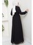 Kuşaklı Taş Detaylı Abaya Siyah HM2803 5