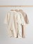 %100 Pamuklu Krem Bebe Yaka 3'lü Tulum Set 2