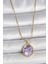 316L Çelik Gold Renk Zincir Mor Çiçek Işlemeli Inci Detay Portre Model Kadın Kolye - PRT3500EB05640 1