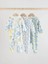 %100 Pamuklu Beyaz Yeşil Çiçek Desenli Bebe Dantel Yaka 3'lü Tulum Set 2