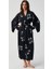 Viskon Sabahlıklı Dantelli Taş Detaylı Uzun Gecelik Takım Siyah 9916 4