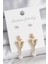 Pirinç Gold Renk Zirkon Taşlı Incili Sallantılı Kalp Model 3 Çift Kadın Küpe Seti - PRT3500EB06091 1