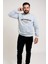 Gri Bisiklet Yaka Ön Baskılı Oversize Erkek Sweatshirt 3