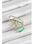 Pirinç Zirkon Taşlı Mavi Yeşil Sıkıştırma Sağ Kıkırdak Gold Renk Kadın Küpe - PRT3500EB06834 1