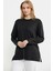 Triko Yaka Kombinli Uzun Kol Bluz - Siyah 1