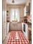 Dijital Baskı Kırmızı Krem Karo Desenli Kaymaz Taban Leke Tutmaz Yıkanabilir Mutfak Halısı ve Yolluk 2