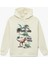 Şardonlu Dinozor Baskılı Uzun Kollu Kapşonlu Sweatshirt 1