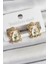 Pirinç Beyaz Mineli Sanatsal Portre Model Gold Renk Kadın Küpe - PRT3500EB06483 1