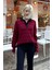 Bordo Çizgili Polo Yaka Kadın Kazak MG2476 2