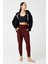 Bordo Beli Lastikli Şalvar Görünümlü Harem Pantolon Yoga Joggers 6