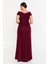 Kadın Büyük Beden Simli Derin Yırtmaçlı Maxi Abiye Elbise 8210 Bordo 4