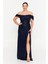 Kadın Büyük Beden Pul Payet Düşük Omuz Maxi Abiye Elbise 8393 Lacivert 1