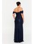 Kadın Büyük Beden Pul Payet Düşük Omuz Maxi Abiye Elbise 8393 Lacivert 4