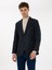 Erkek Lacivert Slim Fit Yün Karışımlı Flanel Görünümlü Ceket 50316800-VR033 3