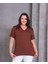 Kadın Büyük Beden V Yaka Basic Kısa Kollu T-Shirt Kahverengi 1
