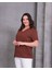 Kadın Büyük Beden V Yaka Basic Kısa Kollu T-Shirt Kahverengi 2