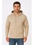 Erkek Üç Iplik Kapüşonlu Tam Fermuarlı Kanguru Çepli Sweatshirt Hoodie - Bej 1