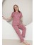 Kadın Kısa Kollu Pembe Pijama Takımı Kalpli 5