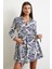 Godeli Desenli Elbise Lacivert 3