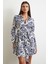 Godeli Desenli Elbise Lacivert 4