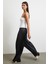 Beli Lastikli Geniş Paça Büzgülü Pantolon Siyah 1