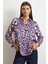 Çiçek Desenli Saten Gömlek Mor 1