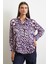 Çiçek Desenli Saten Gömlek Mor 2