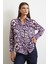 Çiçek Desenli Saten Gömlek Mor 3