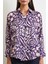 Çiçek Desenli Saten Gömlek Mor 4